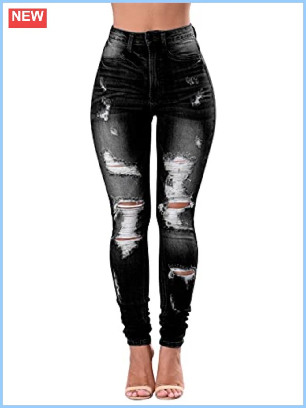 Women's High Waisted Ripped Skinny Stretch Jeans Distressed Butt Lifting Denim